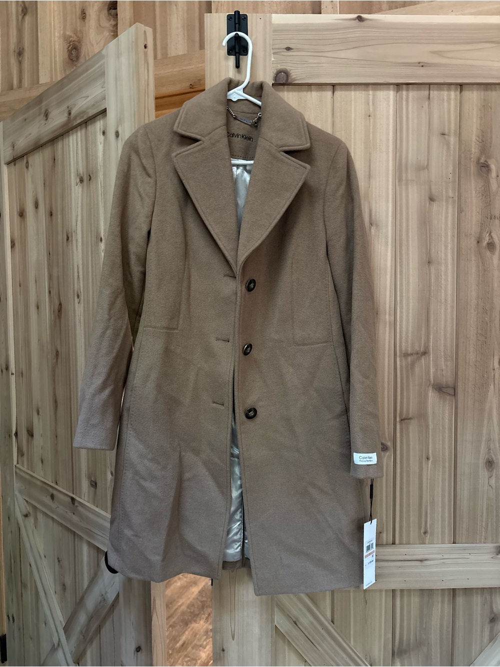 Calvin Klein Women’s Tan Single-Breasted Wool Pea Coat
